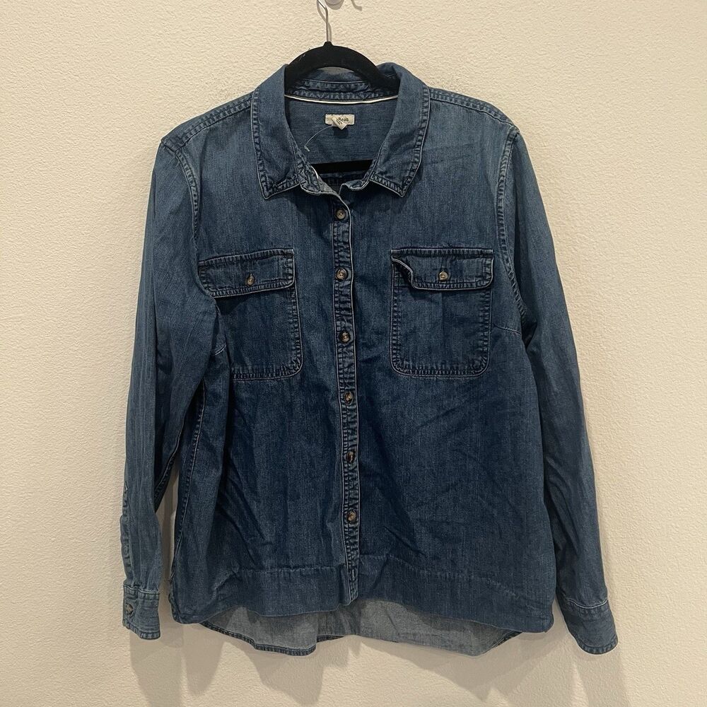 L.L.Bean VTG Denim Button-Up Shirt Women’s Blue Long Sleeve Size XL Altered!
